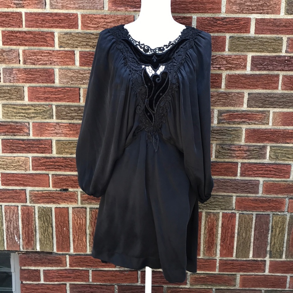 100% silk black dress with embroidery